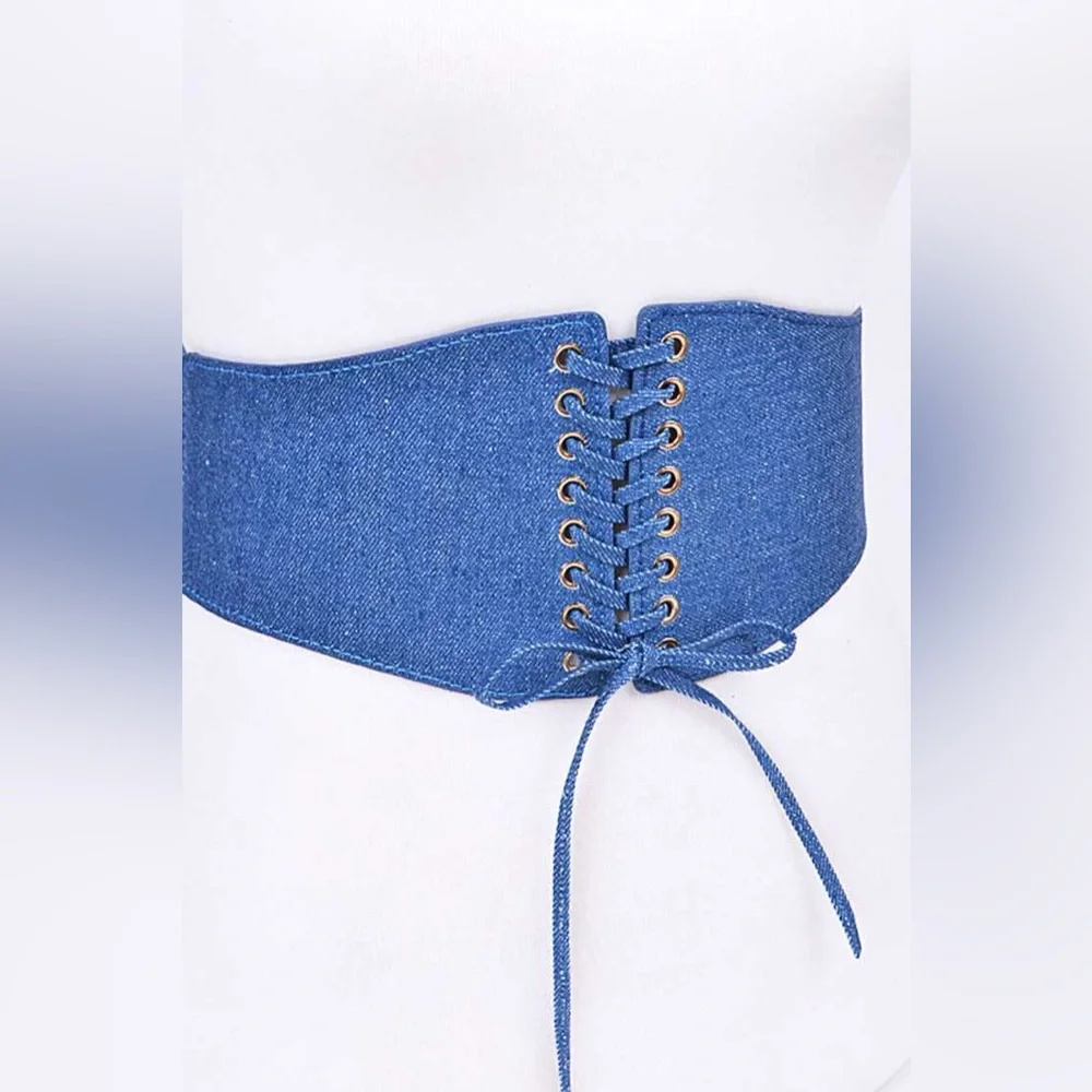 Blue Denim Jean Waist Corset Statement Belt